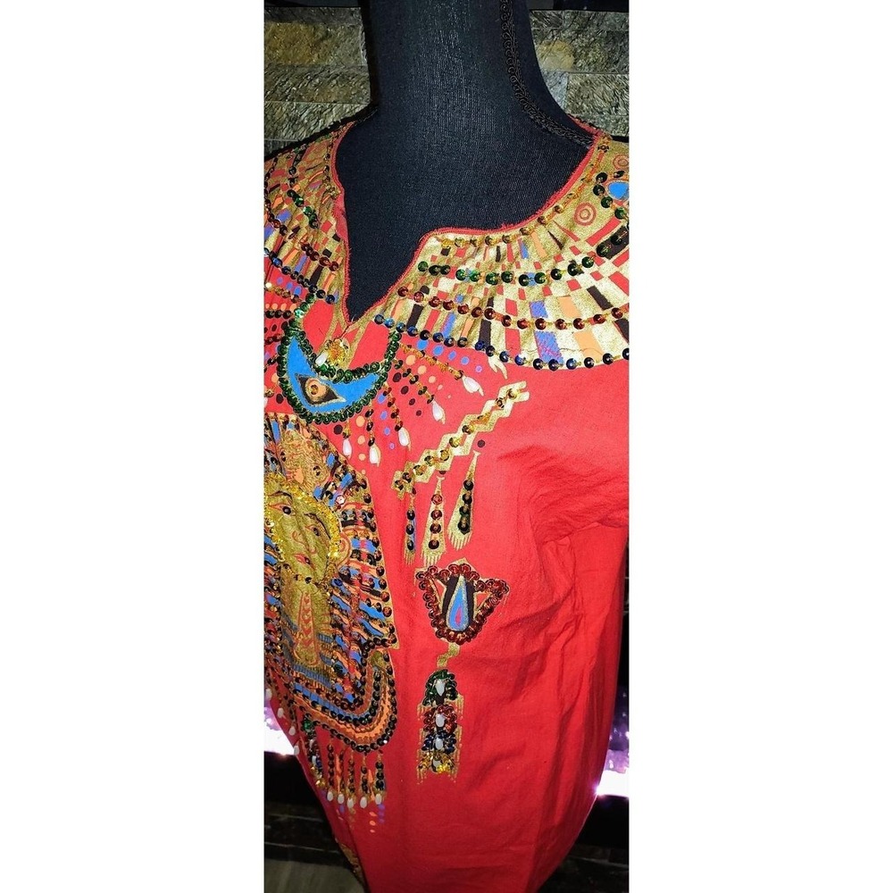 Red Long Egyptian Long Caftan Dress size S/M - Picture 3 of 6
